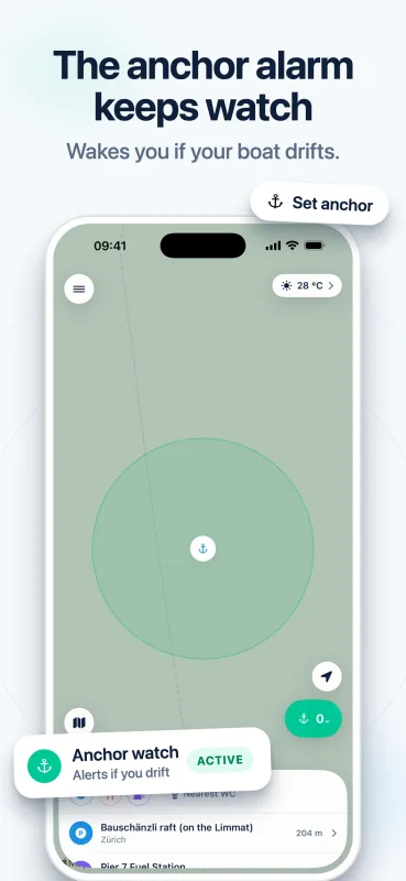 The anchor alarm keeps watch — wakes you if your boat drifts